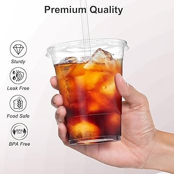100 Pack - 16 oz Clear Plastic Cups with Lids and Straws, Sturdy & Food Safe Iced Coffee Cups wit... | Amazon (US)