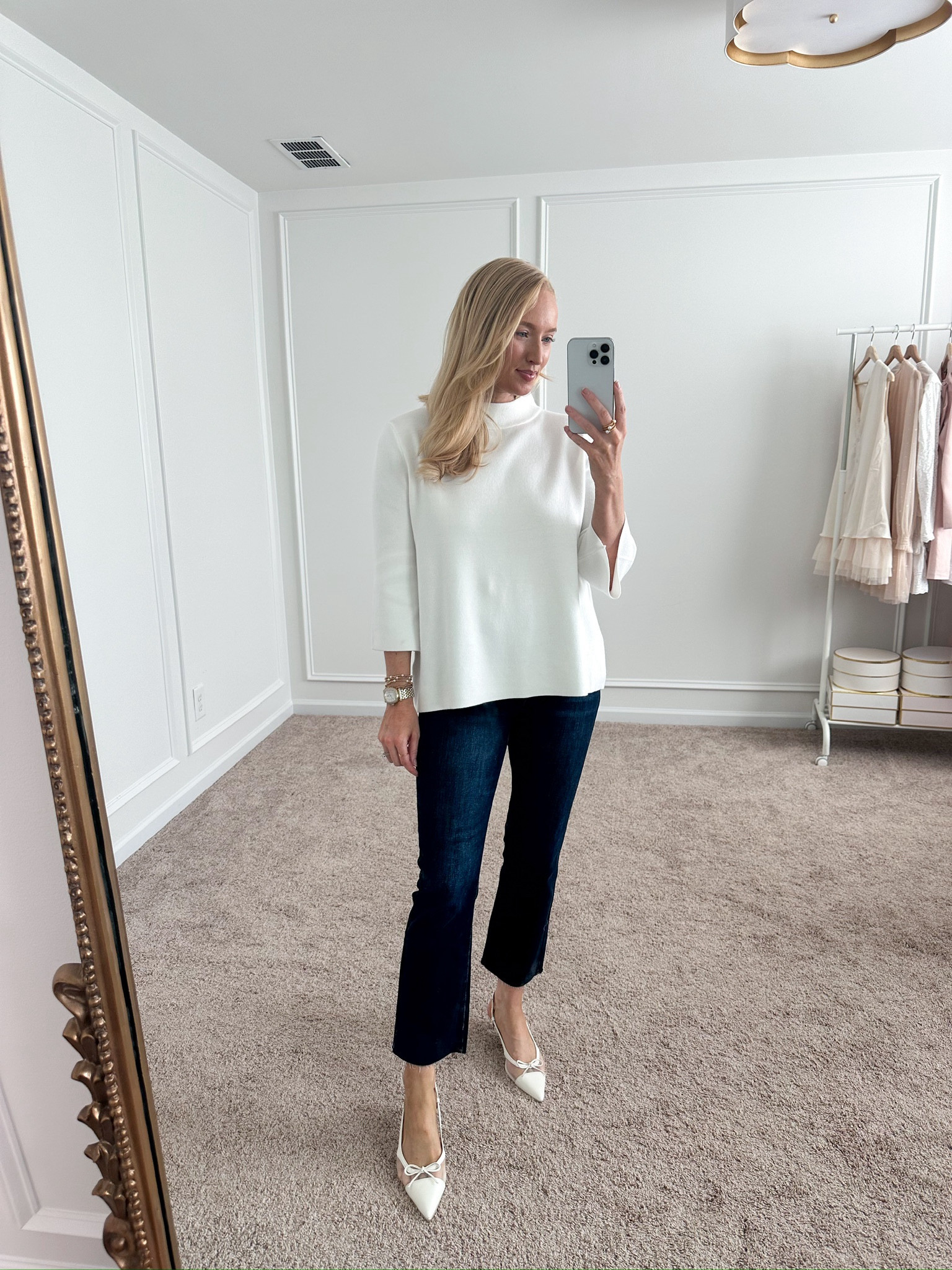 Pretty fall date night look! The fit and quality of this sweater is so good. Wearing size small in the sweater and size 27 in the jeans. They remind me of my Mother jeans. Use my code Amandaj15 for 15% off. Elevated fall outfits // work outfits // date night outfits // fall denim // shopavara

#LTKStyleTip #LTKWorkwear #LTKSeasonal