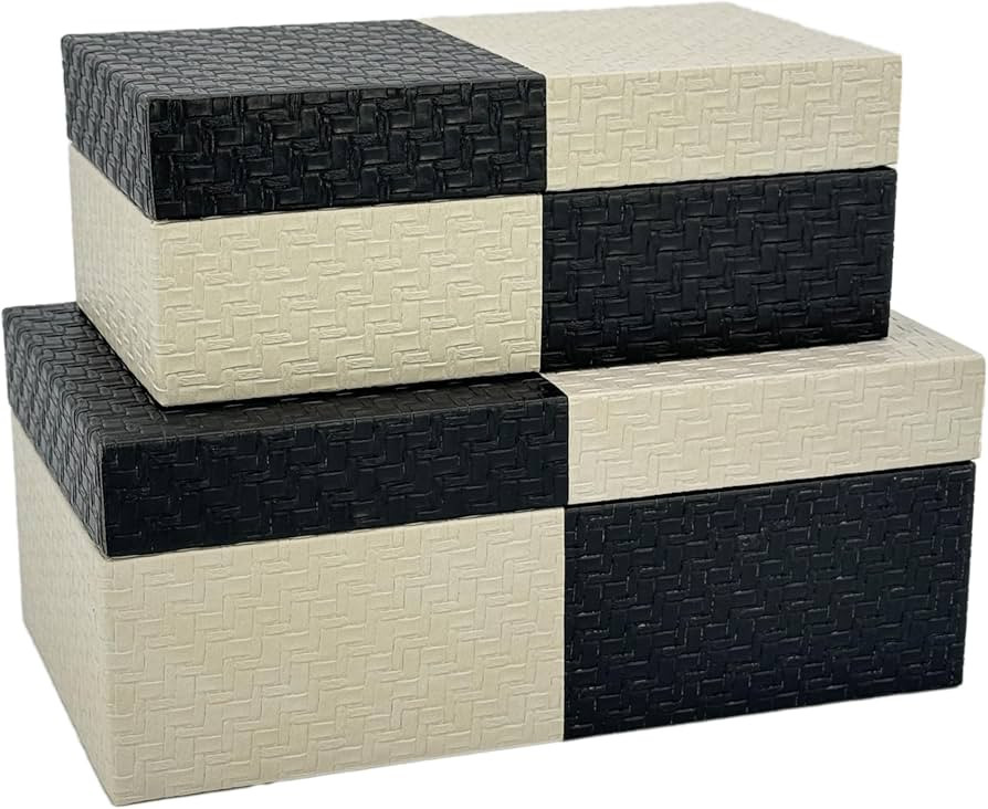 Galt International Vegan Leather Decorative Storage Boxes Large & Small Box w/Hinged Lid - Black ... | Amazon (US)