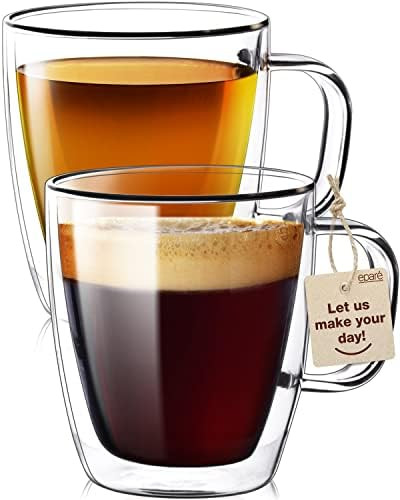 Eparé 13.5 oz Double Wall Glass Coffee Mugs - Set of 2 Clear Coffee Mug - Insulated Glass Mug Wi... | Amazon (US)