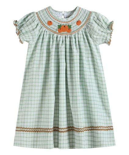 Soft Green Plaid Pumpkin Smocked Bishop Dress - Infant &amp; Girls | Zulily