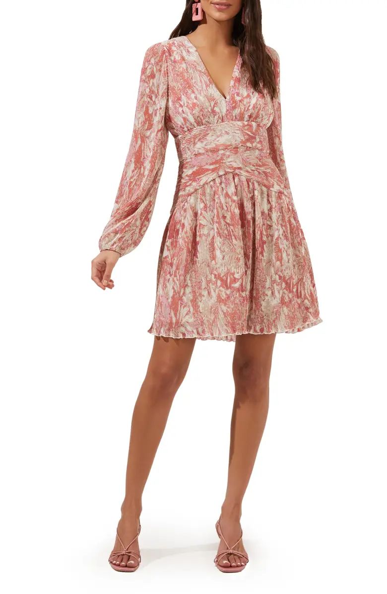 Floral Plissé Long Sleeve Wrap Front Dress | Nordstrom