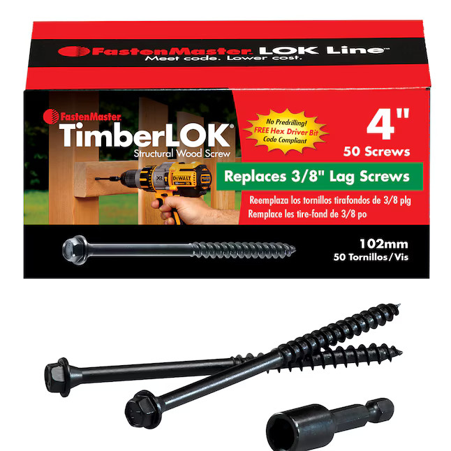 TimberLOK  by FastenMaster #0 x 4-in Black Ecoat Hex-Head Exterior Structural Wood Screws (50-Pac... | Lowe's