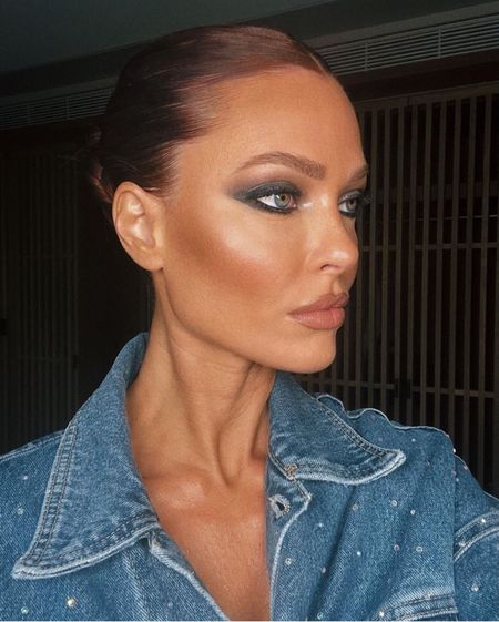 Glam makeup look worn with denim jacket

#LTKeurope #LTKbeauty