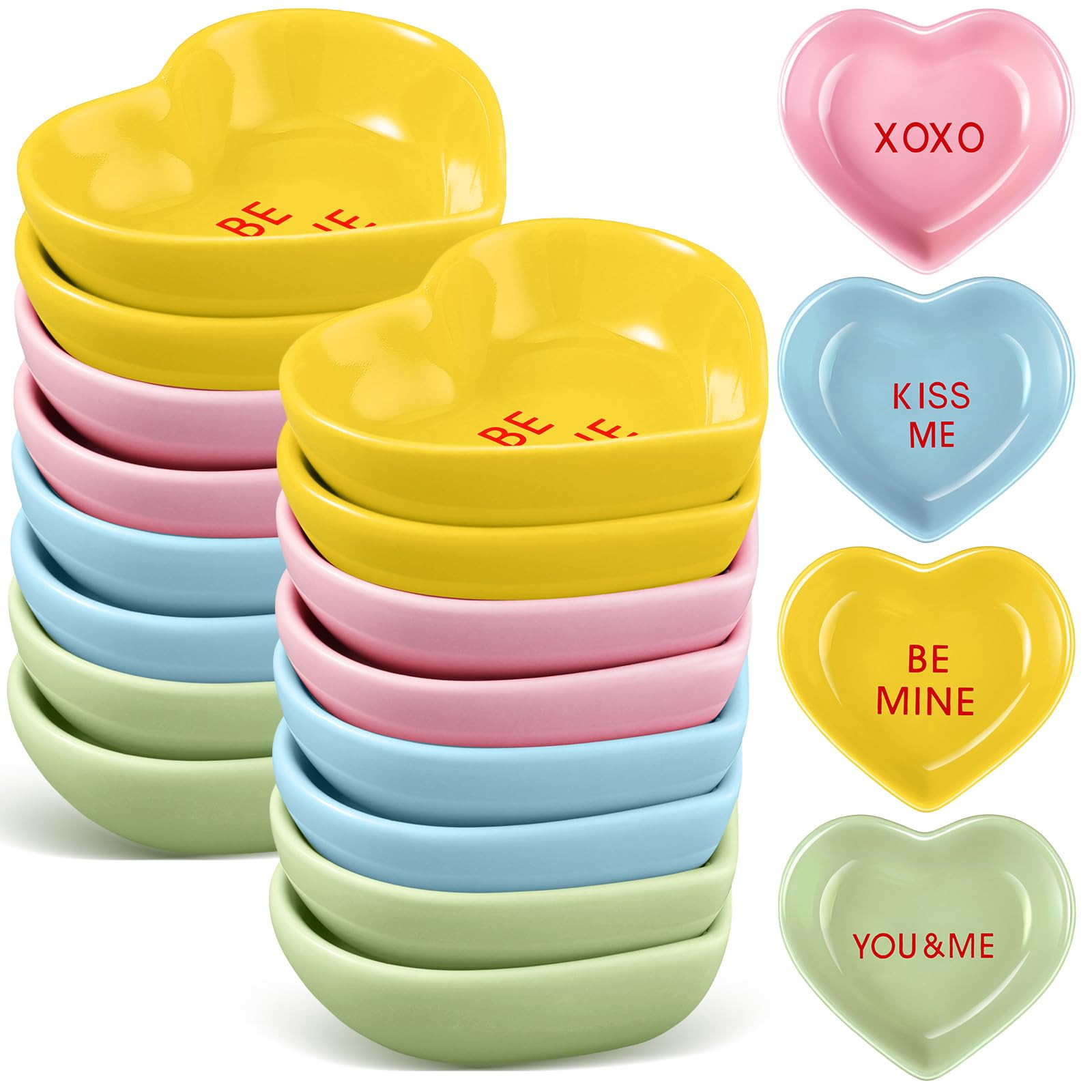 Hushee 12 Pcs Valentine's Day Heart Shaped Side Dish Bowl Ceramic Seasoning Dishes Soy Dipping Sa... | Amazon (US)