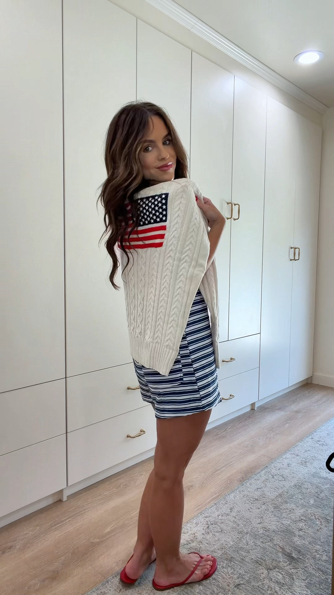 Obsessed with this easy summer outfit combo 🇺🇸✨ The striped dress is such a flattering throw-on-and-go piece and this flag sweater is the perfect lightweight layer for chilly restaurants, beach nights, boat days, Memorial Day, and Fourth of July outfits. Casual, comfy, and still looks put together 🤍 Everything is from Amazon & Target and linked in my storefront/shop! #amazonfashion #targetstyle #summeroutfit #americanstyle #casualsummerstyle #memorialdayoutfit #4thofjulyoutfit #everydaystyle @Target @amazon

#LTKootd #LTKgrwm #LTKSeasonal