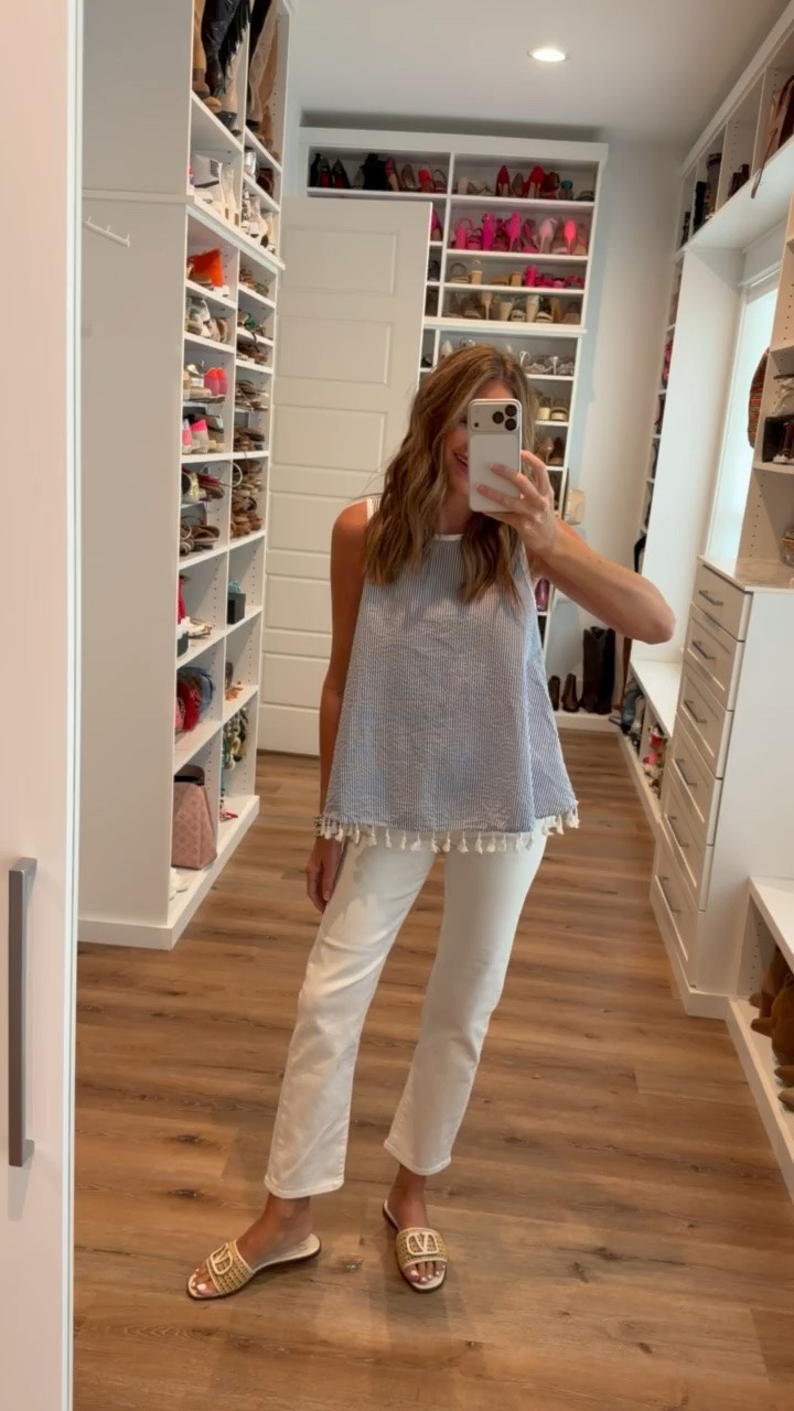 In a small top, size 27 jeans, sandals and accessories - fits tts.

#LTKootd #LTKgrwm #LTKSeasonal