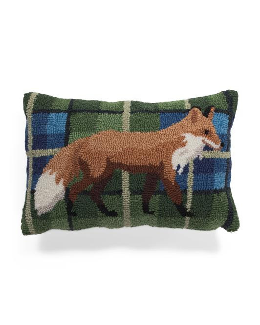 12x18 Plaid Fox Hook Pillow | TJ Maxx