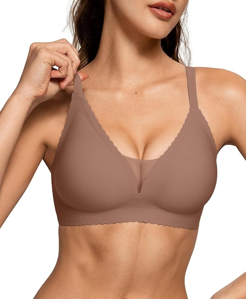 OEAK Womens Comfortable Bras Wireless Bras Push Up Bralettes Scalloped Mesh Bras Seamless tshirts... | Amazon (US)