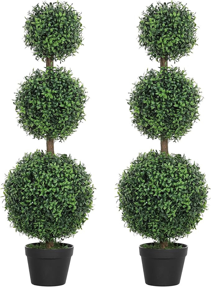 HOMCOM Artificial Plants Topiary Ball-Shaped Boxwood Trees in Pot Set of 2 Fake Plants for Home I... | Amazon (US)