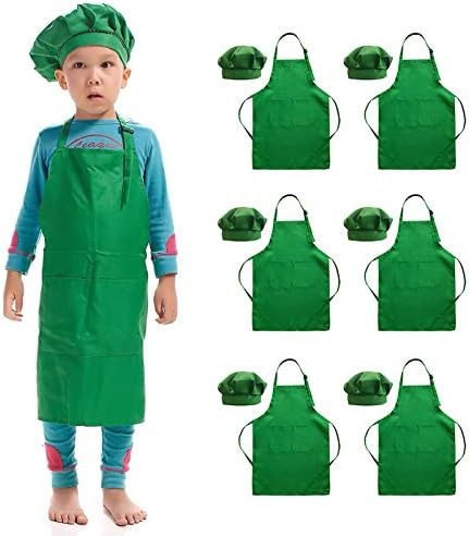 Hi loyaya 6 Pack Green Kids Aprons for Cooking, Children Kids Chef Hat and Apron for Girls Boys P... | Amazon (US)