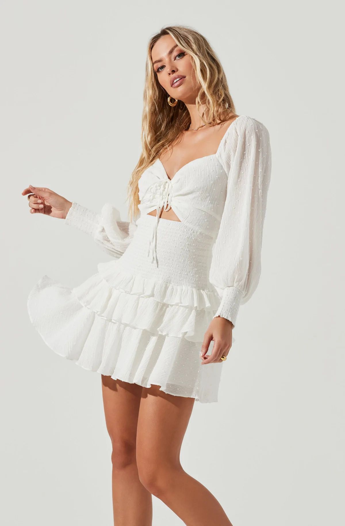 Marietta Cinched Bust Cutout Mini Dress - White / XS | ASTR The Label (US)