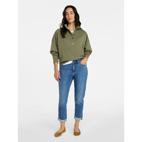 Time and Tru Women's Quarter Button Fleece Top with Long Sleeves, Size XS-XXXL | Walmart (US)