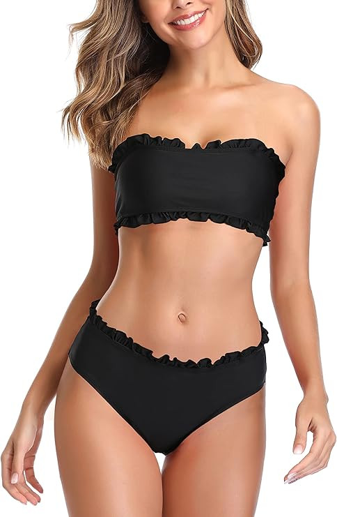 SHEKINI Women's Ruffle Trim Bandeau Bikini Set Strapless Bathing Suits Floral Printed Two Piece S... | Amazon (US)