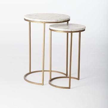 Round Nesting Side Table Marble Antique Brass | West Elm (US)