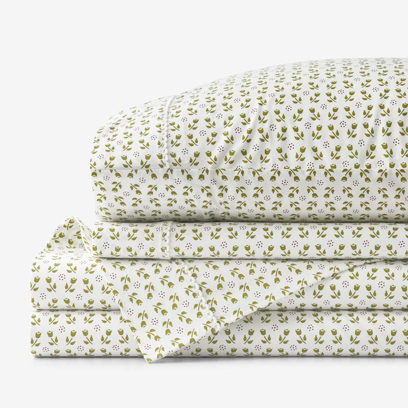 Mini-Prints Garment Washed Cotton Percale Bed Sheet Set - Tulips, King | The Company Store
