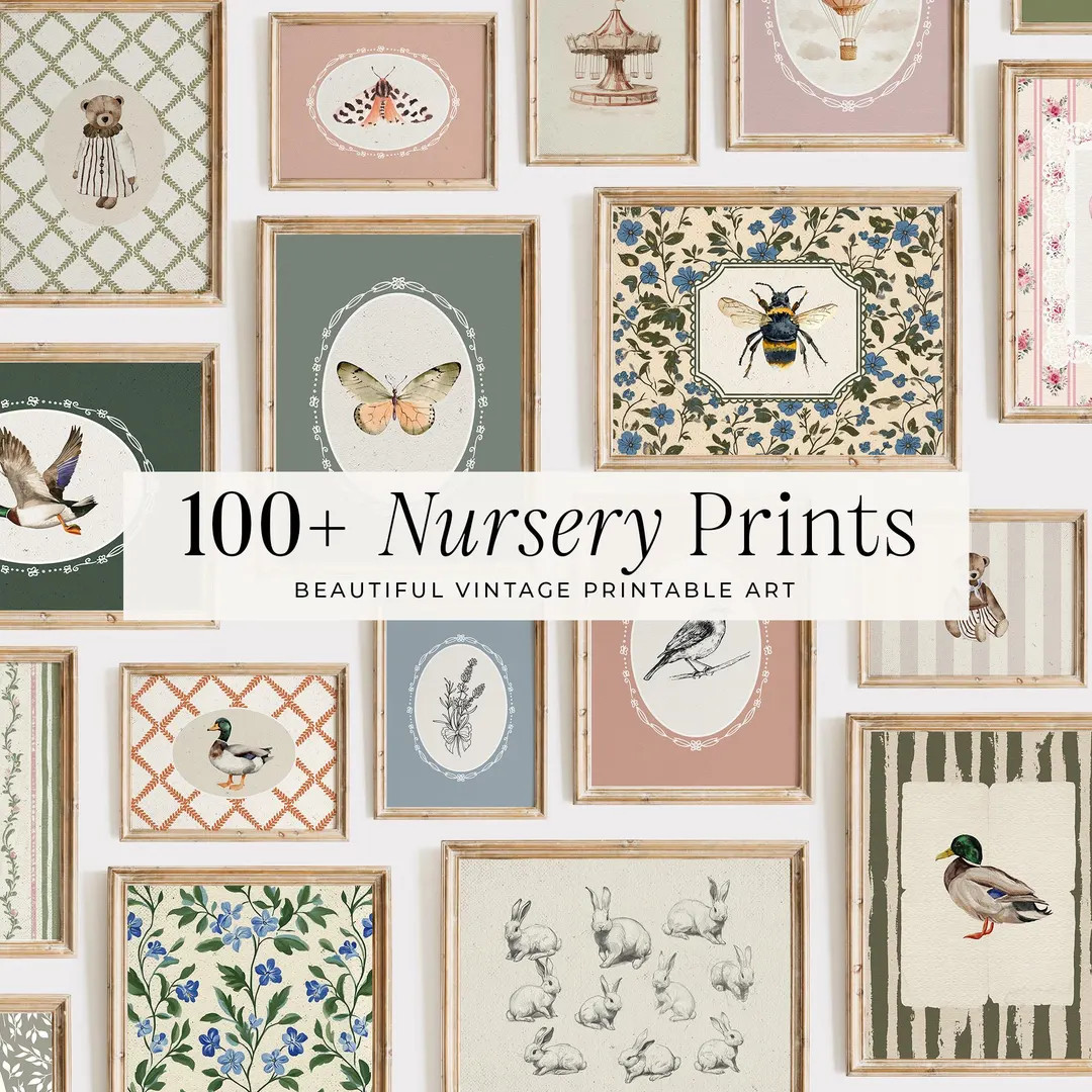 100+ Vintage Nursery Prints: Kids Room Wall Art, Cottagecore Playroom Decor (Digital Download) | Etsy (US)
