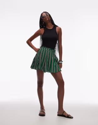 Topshop cotton flippy mini skirt with godets in green stripe | ASOS (Global)