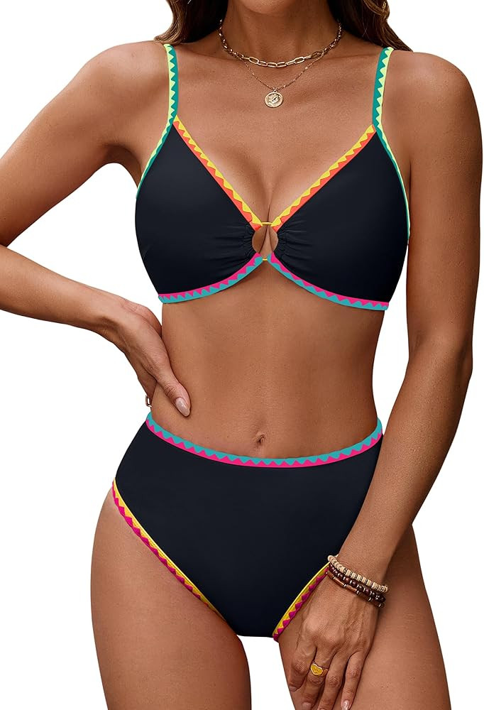 Blooming Jelly Womens Bikini Sets Color Block Two Piece Swimsuit O Ring Stitched Bathing Suit 202... | Amazon (US)
