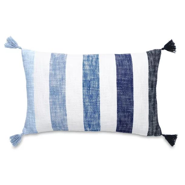 Gap Home Kids Ombre Stripe Organic Cotton Decorative Pillow with Tassels, Blue, 14 x20 | Walmart (US)