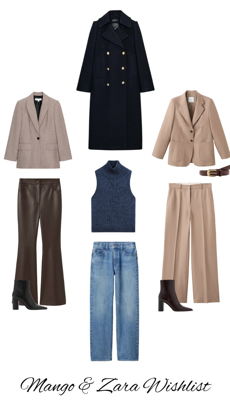 Wishlist: Turtleneck Knit Vest, Wool-Blend Suit Jacket, Straight Jeans, Leather-Effect Flared Trousers, Long Wool Coat, Ankle Boots, Thin Belt — Effortless Layers, Neutral Palette, Chic Everyday Style — Mango, Zara, Massimo Dutti, Uniqlo 

 #LTKuk #LTKautumn #LTKstyletip