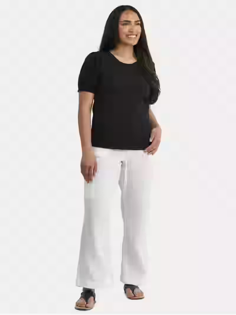 Time and Tru Women's Cotton Mixed Fabric Puff Sleeve Top, Sizes XS-XXXL | Walmart (US)