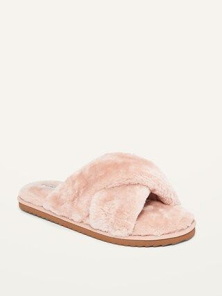 Cozy Faux-Fur Cross-Strap Slippers for Women | Old Navy (US)