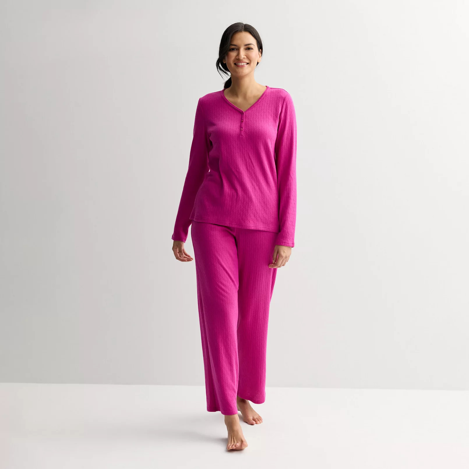 Women's Croft & Barrow® Long Sleeve Textured Knit Pajama Top & Pajama Bottoms Set | Kohl's