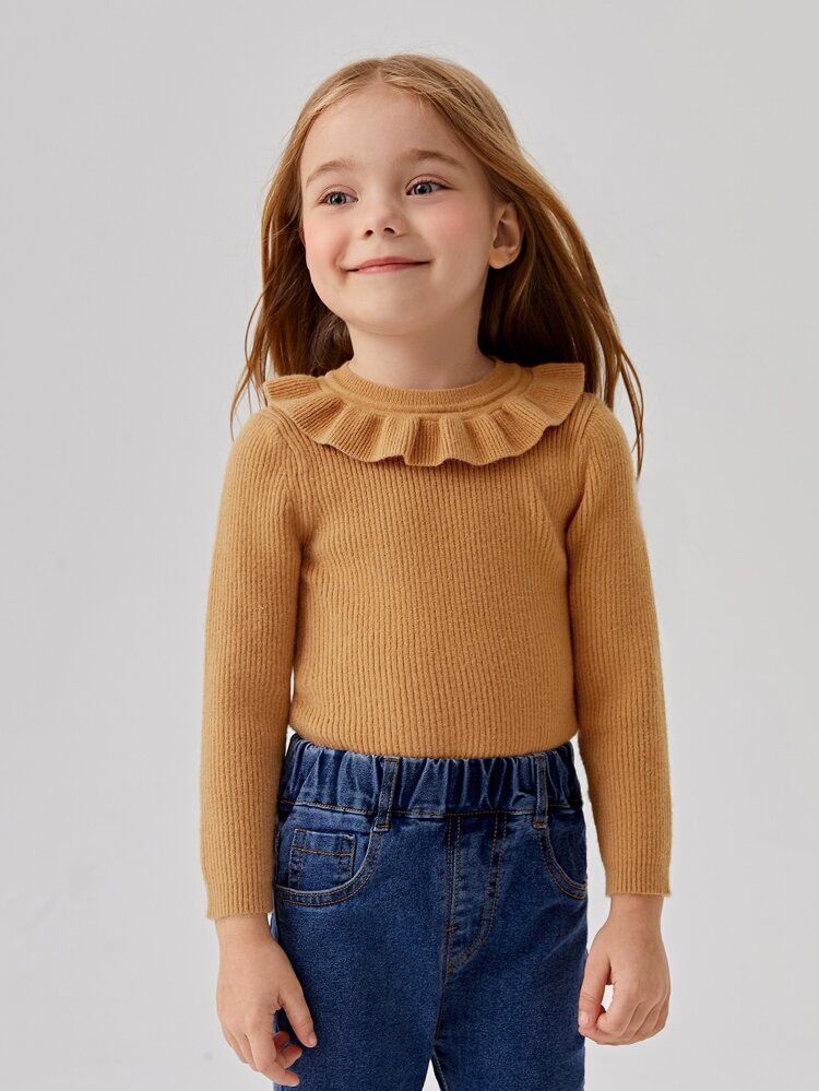 Toddler Girls Solid Ruffle Trim Sweater | SHEIN