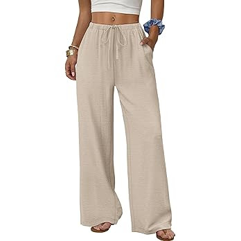 Sampeel Wide Leg Pants for Women Flowy Palazzo Drawstring Elastic Waist Trousers with Pockets Sum... | Amazon (US)