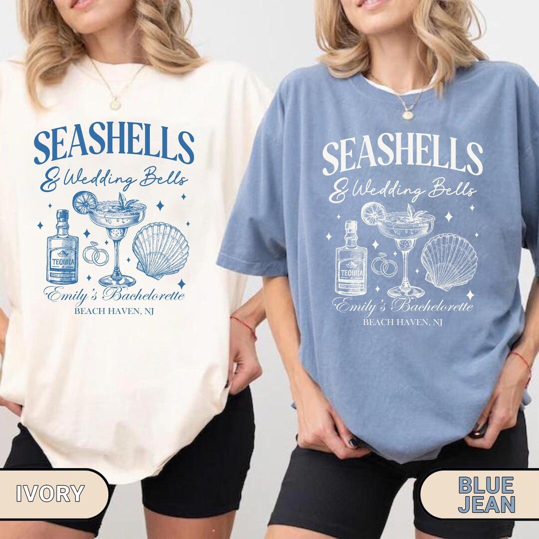 Custom Seashells and Wedding Bells Bachelorette Party Shirt, Coastal Bridal Shirt, Beach Bachelor... | Etsy (US)