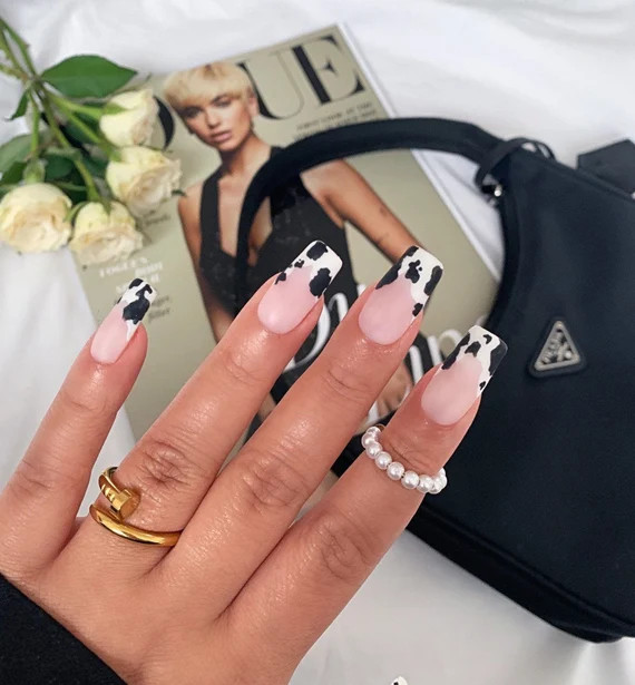 LIBERTY MOO ABSTRACT cow print press on nails • Reusable press on nails•Minimal press on nail... | Etsy (US)