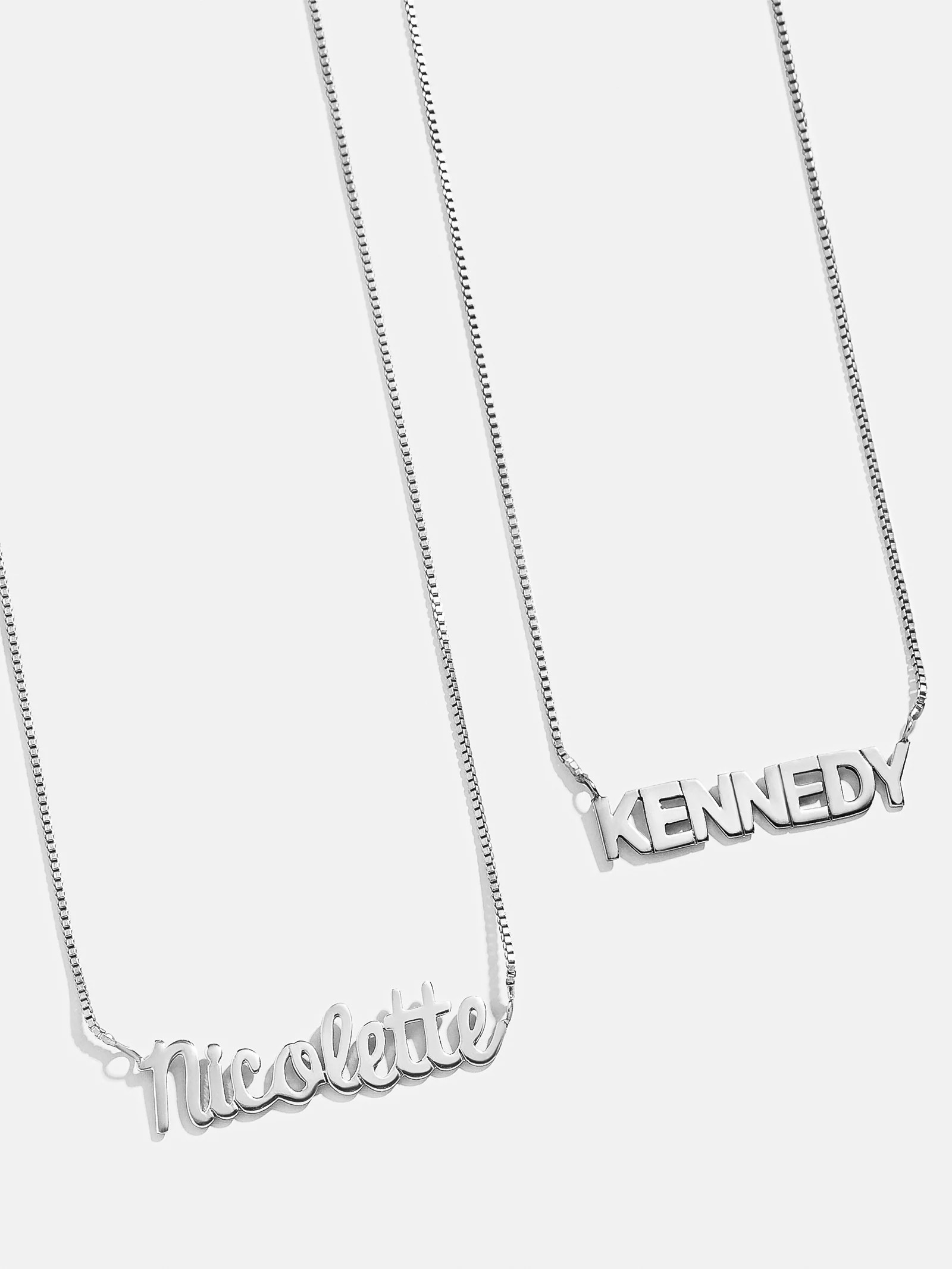 Sterling Silver Box Chain Custom Nameplate Necklace - Silver | BaubleBar (US)