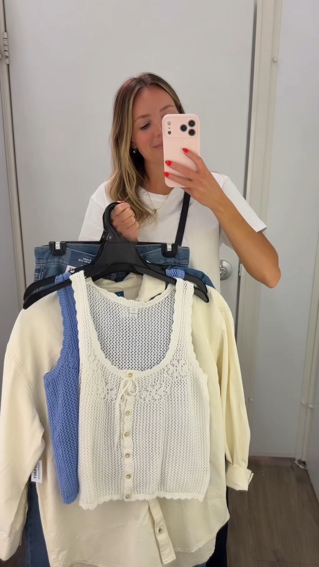 50% OFF AT OLD NAVY!👏

My sizes
Crochet tanks  - S
Bone colored wide leg jeans - 0
Denim dress - S (would prefer XS but my store was out!)
Embroidered jeans - 0
Floral dress - L (would rather have S or XS but my store was out) 
Cream shirt jacket - M 
Blue striped tee - S 