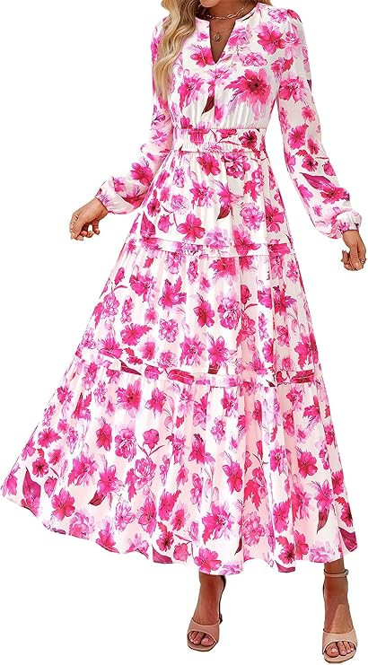 PRETTYGARDEN Womens 2026 Fall Fashion Clothing Boho Maxi Dresses Floral Long Sleeve Flowy Elegant... | Amazon (US)