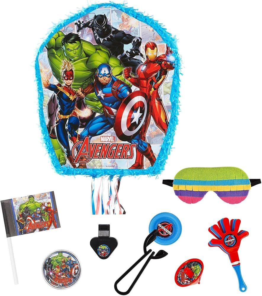 Party City Pull String Marvel Powers Unite Pinata Supplies with Favors, Avengers Pinata, and Blin... | Amazon (US)