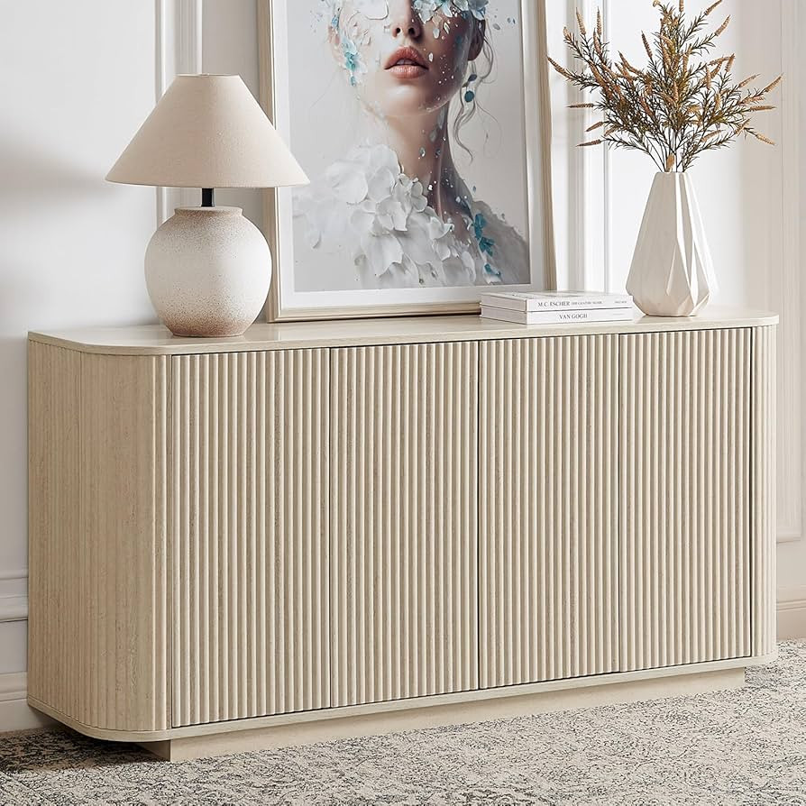 64" Sideboard Buffet Cabinet with Storage, Modern Fluted Accent Credenza with Adjustable Shelves,... | Amazon (US)