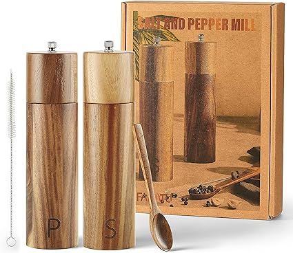 Wooden Salt and Pepper Grinder Set - Acacia Wood Pepper Mill & Salt Grinder with Adjustable Coars... | Amazon (US)