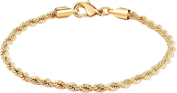 Barzel 18K Gold Plated Rope Chain Bracelet - Made In Brazil | Amazon (US)