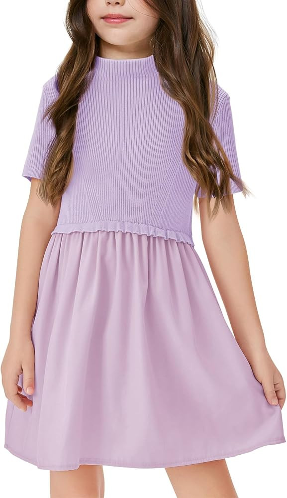 Haloumoning Girls Short Sleeve Mock Neck Dress Summer Casual Dresses A-Line Swing Elegant Sundres... | Amazon (US)