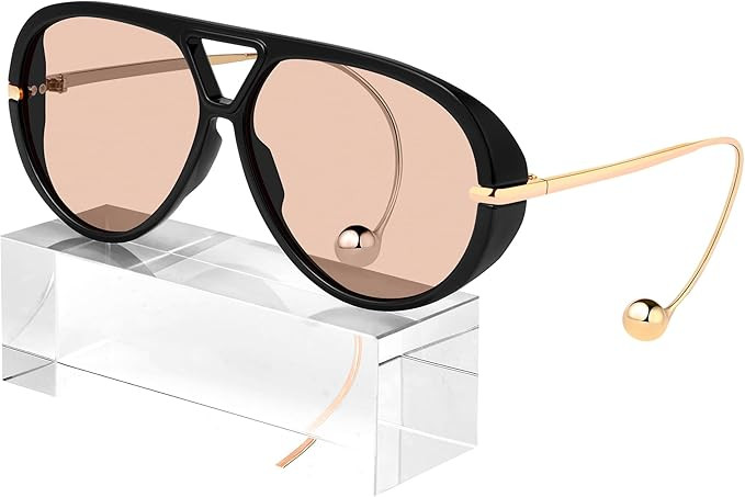 KesaPlan Vintage Oversized Aviator Sunglasses Women with Earring, 70s Retro Shield Big Frame 2025... | Amazon (US)