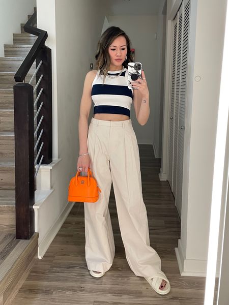 Casual spring/summer outfit inspo ☀️ My stripe crop tank top is $25! Trousers are on sale for $54–comes in 3 colors  

Striped tank top, crop top, trousers, sandals, spring outfit, summer outfit, Abercrombie, casual outfit, The Stylizt 

#LTKFindsUnder100 #LTKStyleTip #LTKFindsUnder50