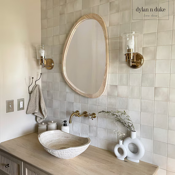 Wood Framed Asymmetrical Mirror natural Wood-light Beige | Etsy | Etsy (US)