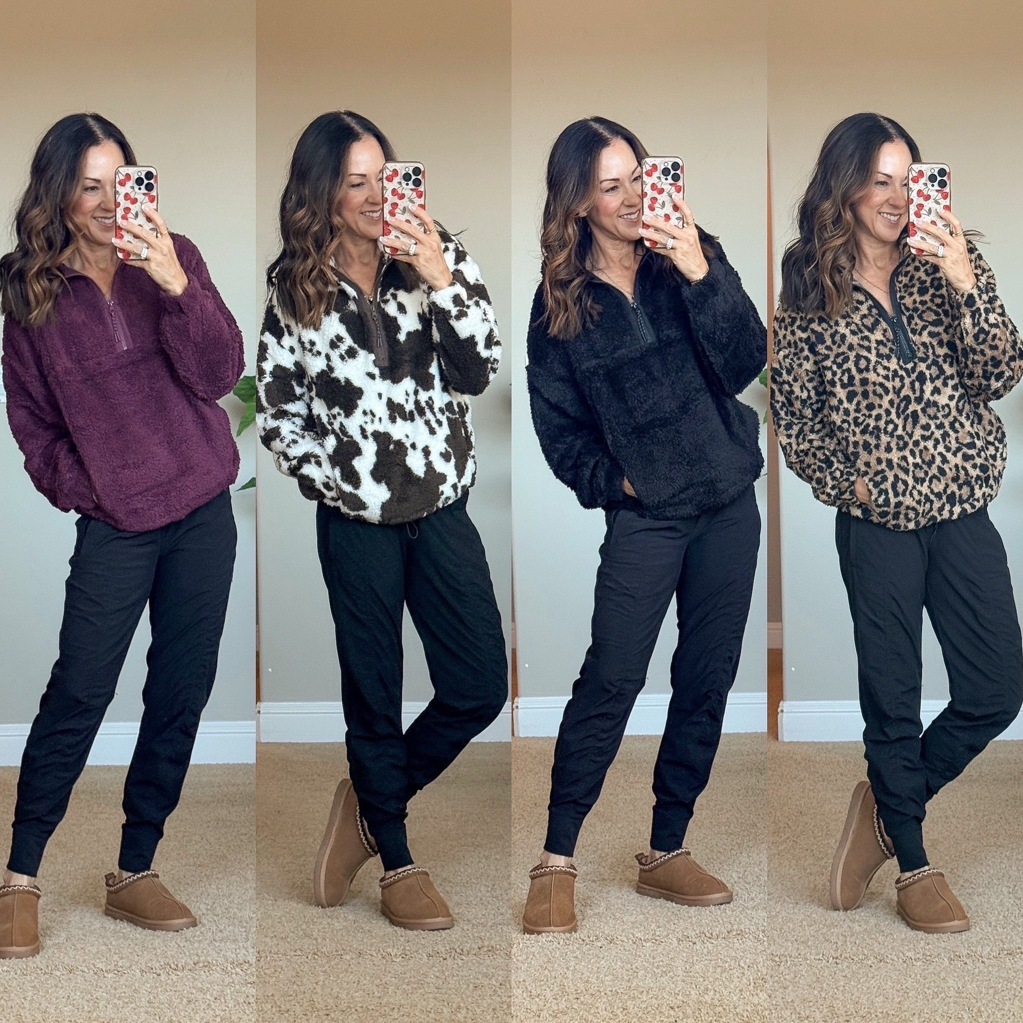 Only $10.98! My favorite fleece pullover every single year! I grab a few of these each year! These run more true to size than last year‘s version. I’m wearing a size small in all except for the cow print which is an extra small. Go with your normal size unless you want an oversized fit.For reference I’m 5’1” tall 109 LBS.
Joggers XS petite (similar joggers linked). Slippers TTS

#LTKSeasonal #LTKootd #LTKOver40