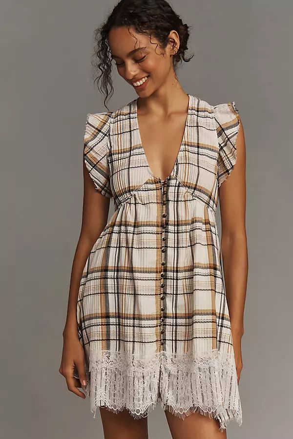 Flutter-Sleeve Button-Front Mini Dress | Anthropologie (US)