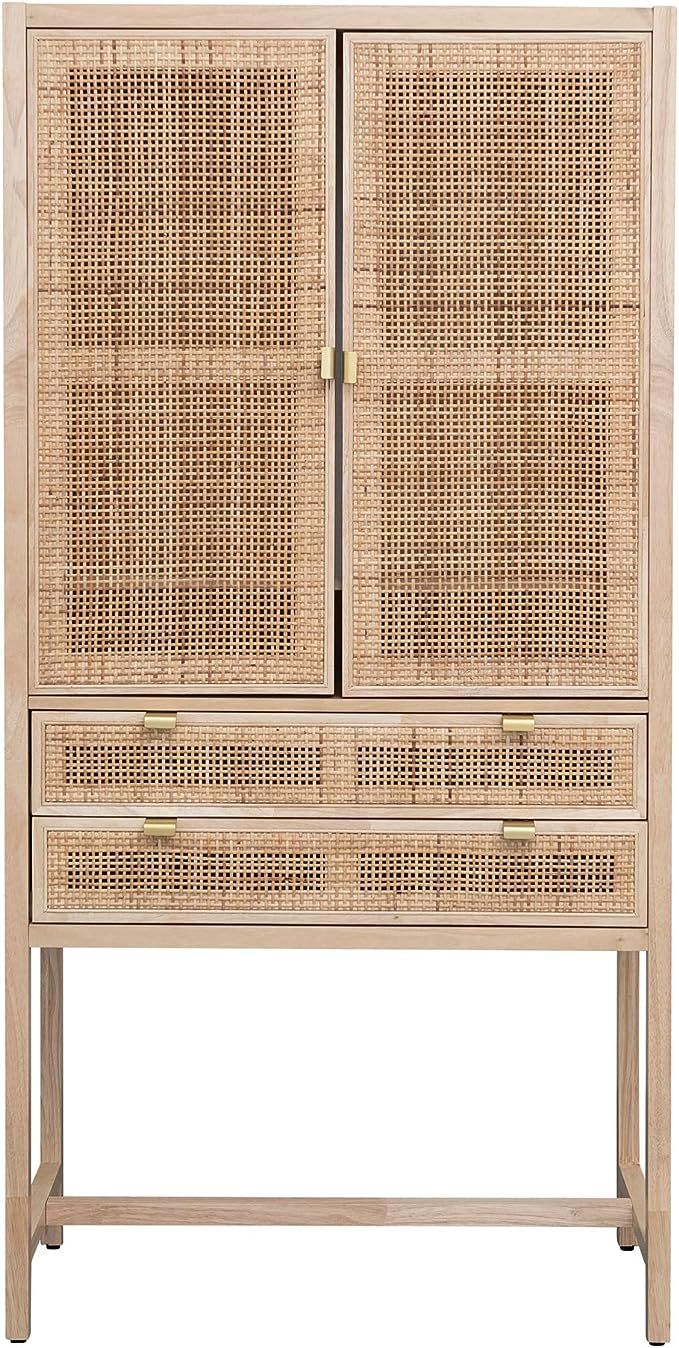 Bloomingville, Natural Woven Cane and Wood Cabinet with Doors and Drawers | Amazon (US)