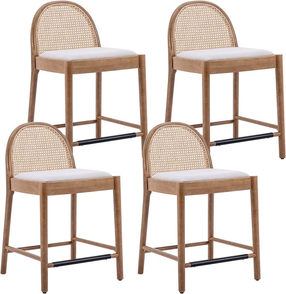 DUOMAY Modern Bar Stools Set of 4, 26 Inches Counter Height Barstools with Rattan Back, Linen Uph... | Amazon (US)