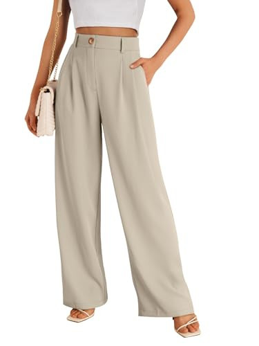 LILLUSORY Wide Leg Dress Work Pants Womens Palazzo Flowy 2026 Summer Spring High Waisted Professional Business Casual Office Interview Travel Outfit Wear Trousers Dressy Slacks Light Khaki | Amazon (US)