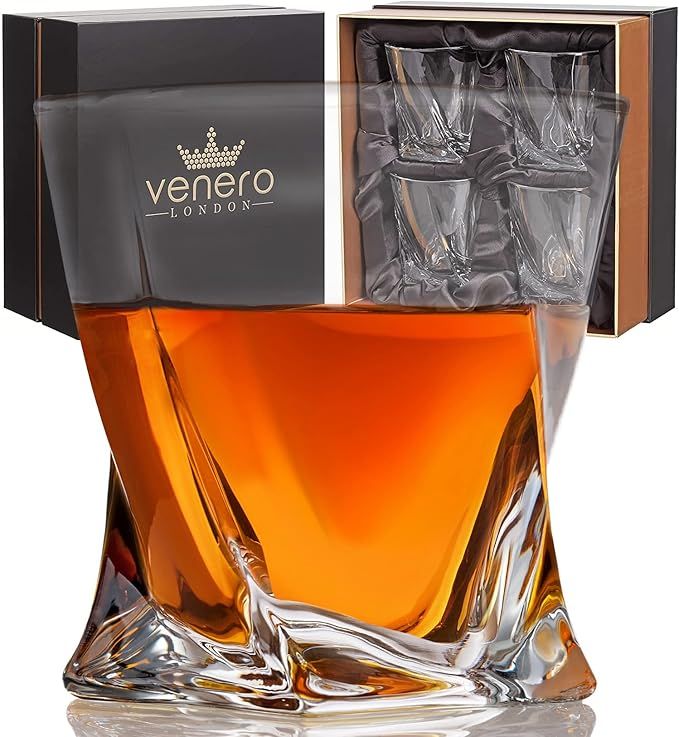 VENERO Crystal Whiskey Glasses, Set of 4 Rocks Glasses in Satin-Lined Gift Box - 10 oz Old Fashio... | Amazon (US)