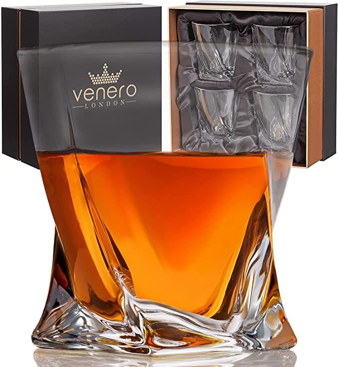 VENERO Crystal Whiskey Glasses, Set of 4 Rocks Glasses in Satin-Lined Gift Box - 10 oz Old Fashio... | Amazon (US)